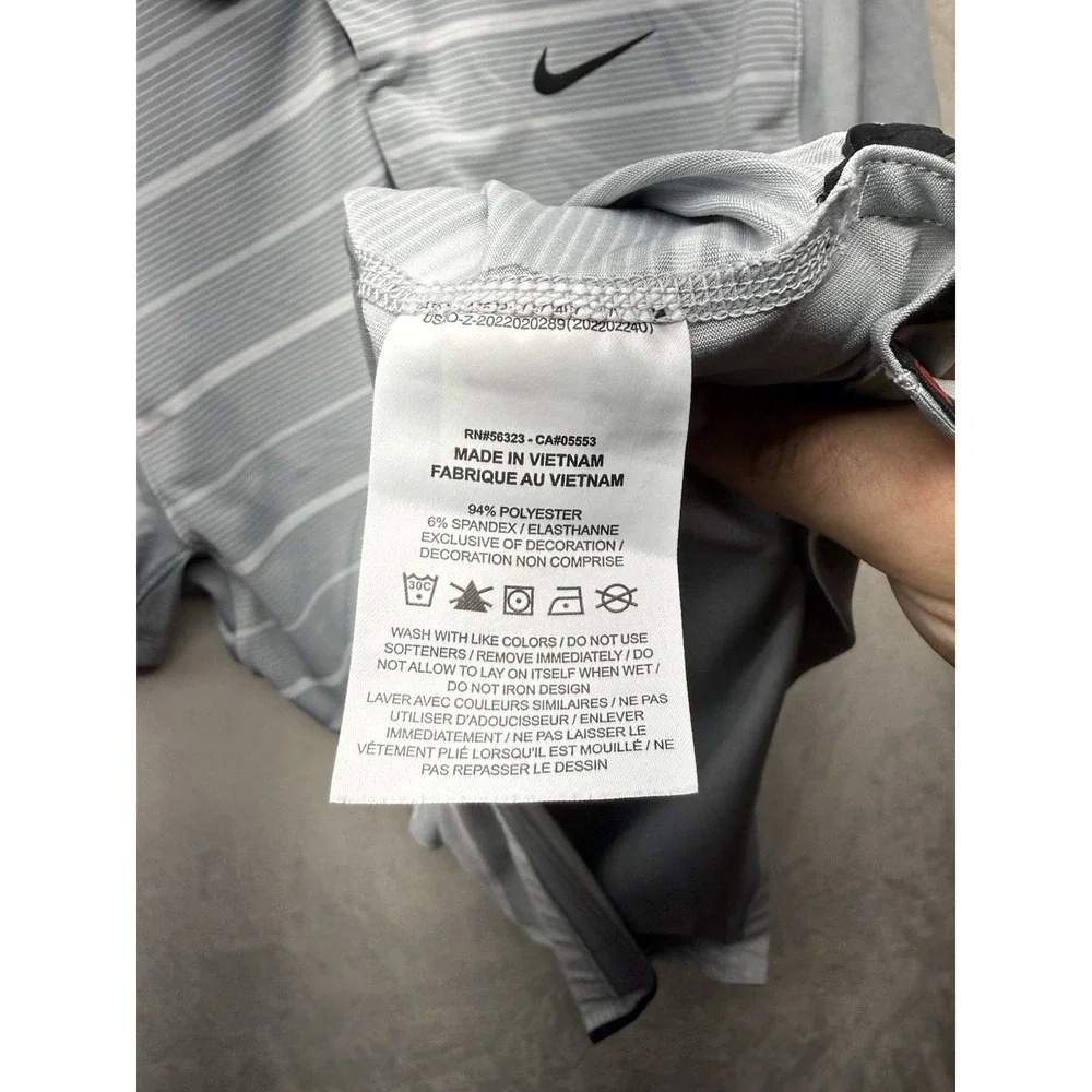 Nike Tiger Woods Golf Polo Shirt Mens S Gray Striped Dri-Fit DR5318-077 Top SS